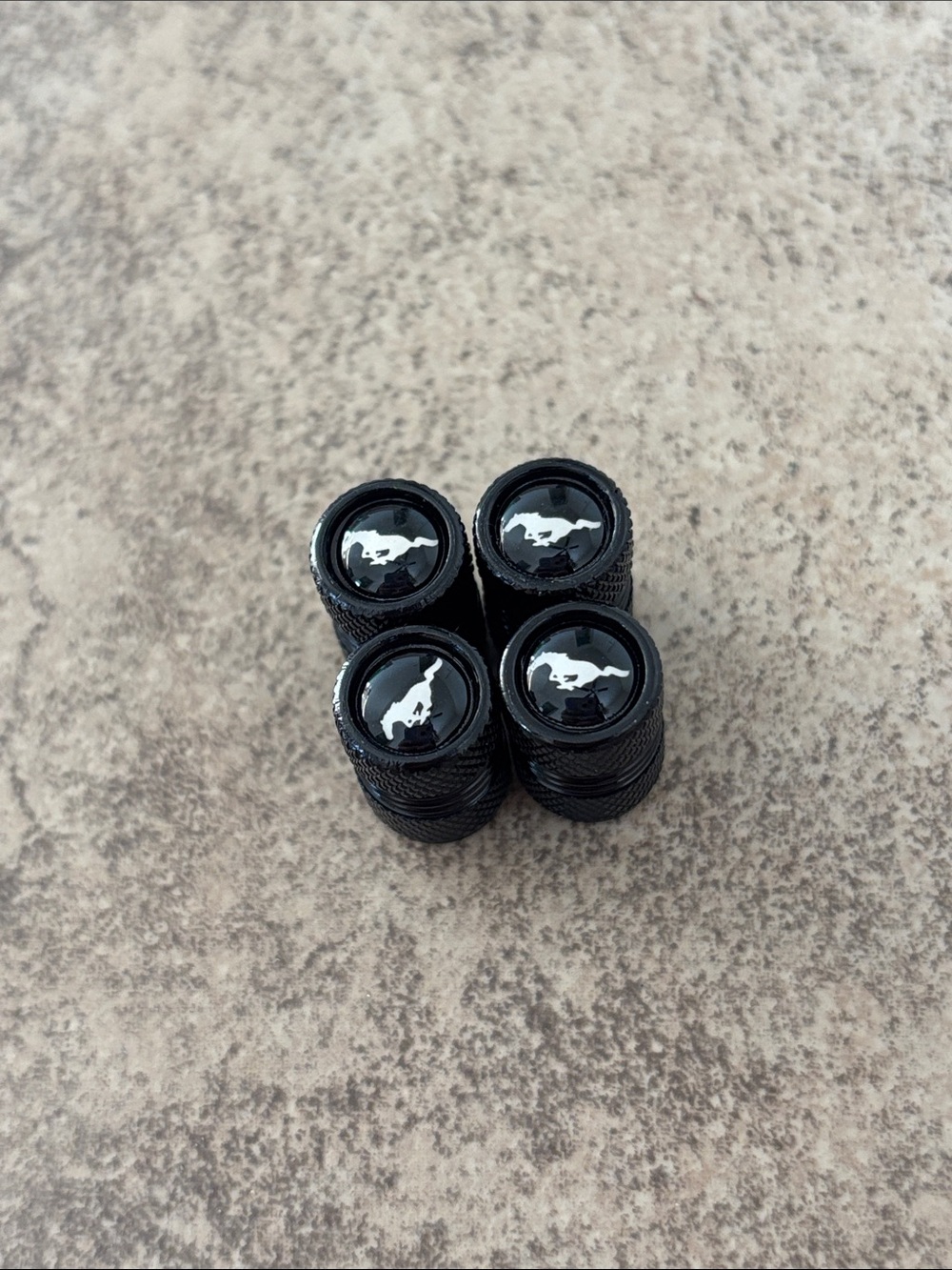 Black Mustang Logo Tire Valve Stem Caps - 4-Pack